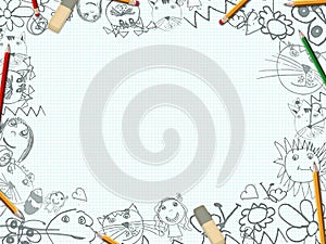 Children's pencil drawings desk background