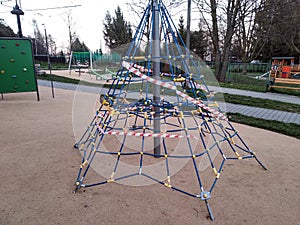 Children`s playground is closed. Ban on children `s playgrounds. Prevention of coronavirus COVID-19. The fight against the virus