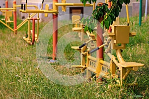 Children& x27;s playground in the courtyard of an apartment building. Background with selective focus and copy space