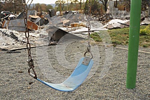 Children`s playground destruction caused the Valley Fire during the 2015 California wildfire season in Lake County.