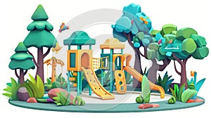 Children's playground. Nature landscape, park 3D modern image