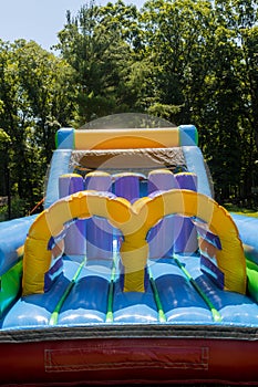 Children& x27;s playground outdoors attraction fragment inflatable on trampoline children