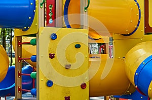 children& x27;s playground in a public park, kid& x27;s entertainment and recreation