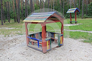 Children`s playground in the summer park