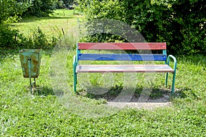 Children's playground. Swing, carousel and slide photo