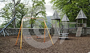 Children`s playground with swings