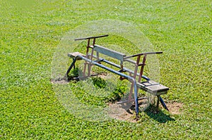 Children`s playground in Tropical area on Lawn the summer morning time