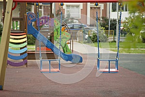 Children`s Playground in the yard. Arrangement of a Playground on the street