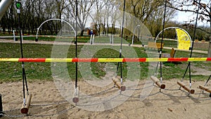 Children`s playgrounds and sports grounds are prohibited, due to quarantine announced. COVID-19 photo