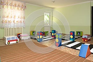 Children`s playroom for learning the rules of the road