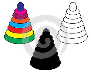 Children`s pyramid, toy, icons, set. Vector.