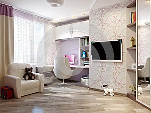 Children`s room interior design for girl