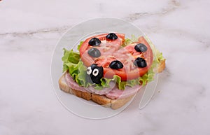 Children`s sandwich in the form of a ladybug. Children`s table setting. Children`s menu