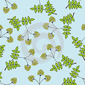Children`s seamless pattern with branches, leaves, berries.