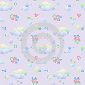 children\'s seamless pattern in pastel colors with gradient clouds