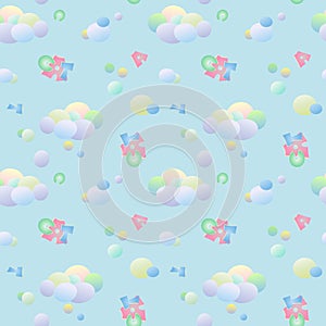 children\'s seamless pattern in pastel colors with gradient clouds