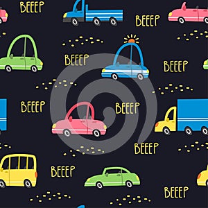 Children's seamless vector pattern with cars.