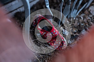 children's shoes in the ruins, the war