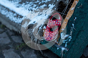 children's shoes in the ruins, the war