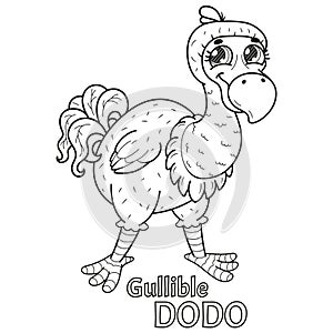 Children's simple coloring book with a dodo bird.