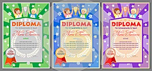Children`s sports diploma for 1st, 2nd and 3rd places