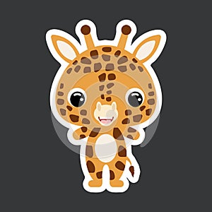 Children`s sticker of cute little giraffe. African animal. Flat vector stock illustration