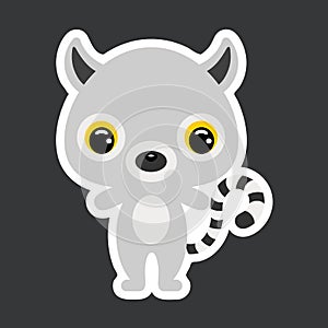 Children`s sticker of cute little lemur. Wild animal. Flat vector stock illustration