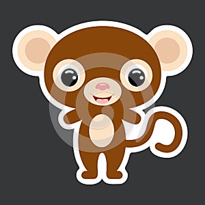 Children`s sticker of cute little monkey. Jungle animal. Flat vector stock illustration