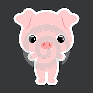 Children`s sticker of cute little pig. Domestic animal. Flat vector stock illustration