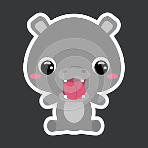 Children`s sticker of cute little sitting hippo. African animal. Flat vector stock illustration