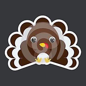 Children`s sticker of cute little sitting turkey. Domestic animal. Flat vector stock illustration