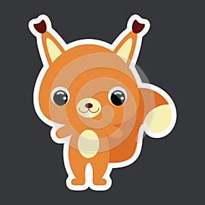 Children`s sticker of cute little squirrel. Forest animal. Flat vector stock illustration