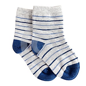Children`s textile cotton soft socks white with a strip pattern, warm woolen for kids, isolated on a white background