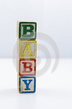 Children`s toy blocks spelling the word Baby