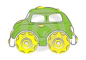 Children\'s toy car. Cute monster truck. Bright colorful cartoon auto with big wheels