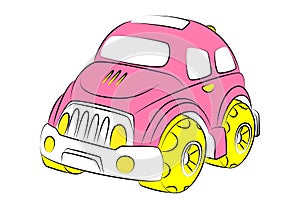 Children`s toy car. Cute monster truck. Bright colorful cartoon auto with big wheels. Use in games, stickers, printing on paper