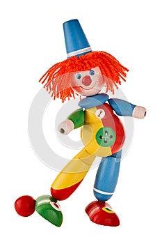 Children`s toy circus clown isolated on white background