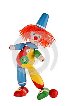 Children`s toy circus clown isolated on white background, circus performance