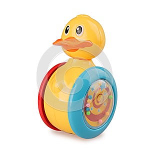 Children`s toy duck tumbler rolling