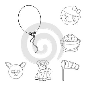 Children`s toy outline icons in set collection for design. Game and bauble vector symbol stock web illustration.