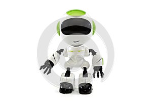 Children`s, toy robot on white.