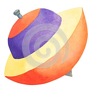 Children& x27;s toy. Spinning top watercolor illustration. Illustration for children.