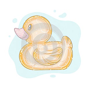 Children`s toy, yellow rubber duck with glitter. duck for taking a bath