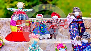Children`s toys made in the style of primitivism of soft materials
