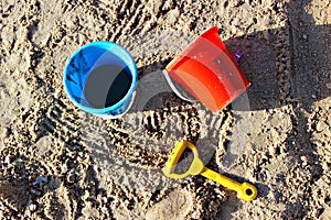 Children`s toys for playing in the sandbox and on the beach. Game for children.