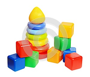 Children's toys pyramid and cubes