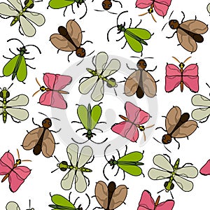 Children's vector repeating pattern with insects for decoration