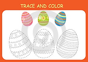 Children's worksheet coloring and tracing. Easter eggs. vector