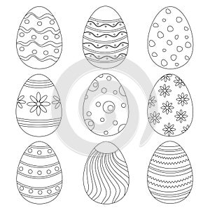 Children's worksheet coloring and tracing. Easter eggs. vector