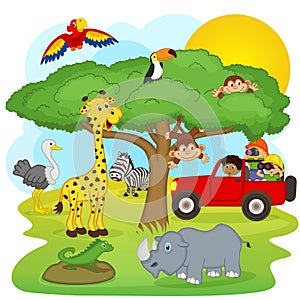 Children on a safari tour